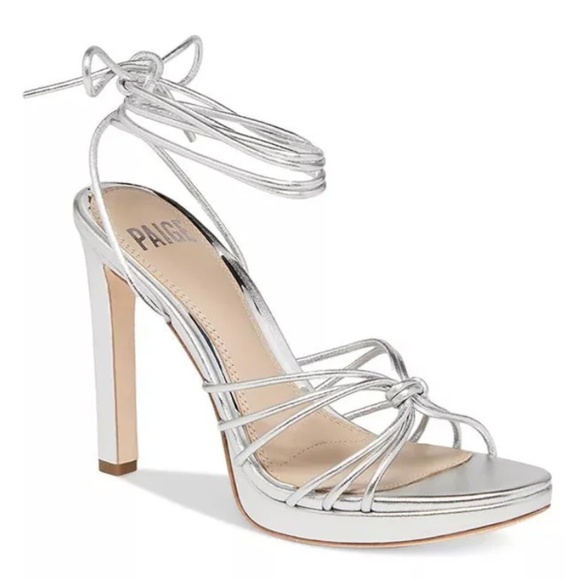 Paige Viola Ankle Tie Strappy High Heel Sandals in Silver Size 8.5 - Picture 1 of 11